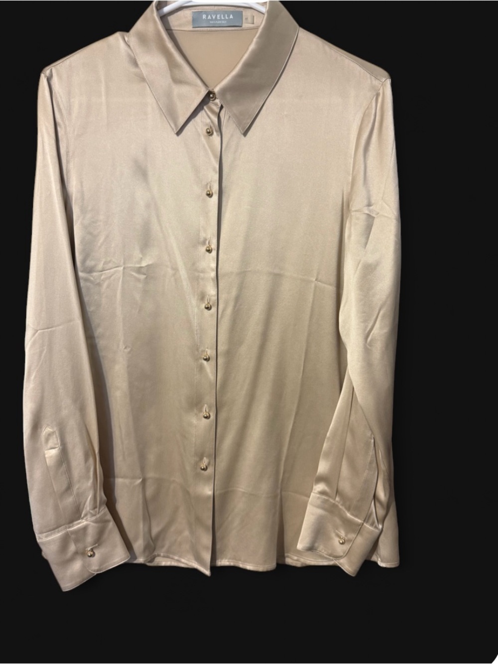 Ravella Satin Button-Up Dress Shirt in Gold